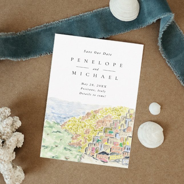 Watercolor Positano Italy Destination Wedding Save The Date (Creator Uploaded)