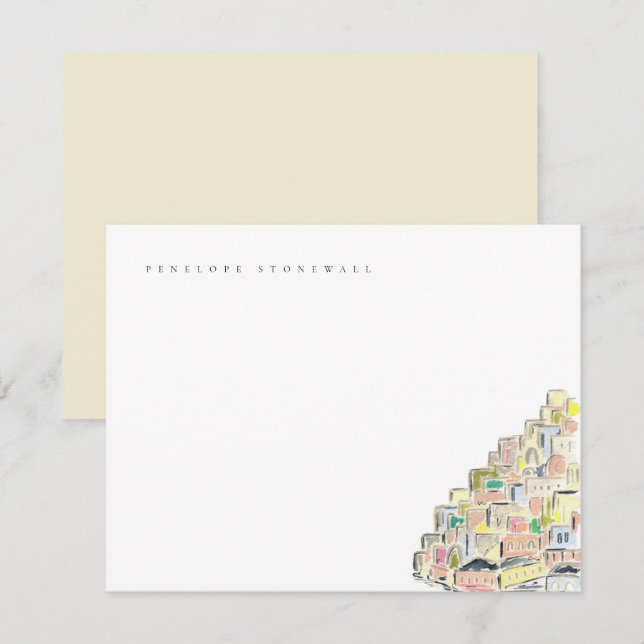 Watercolor Positano Italy Personal Note Card (Front/Back)