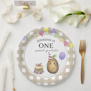 Watercolor Potato 1st birthday Paper Plate