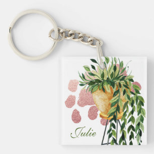 Watercolor Pothos Plant Script Name  Key Ring