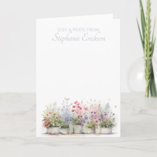 Watercolor Potted Flowers Personalized Stationery Note Card