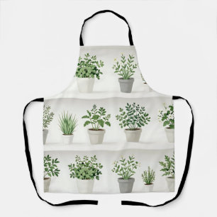 Watercolor Potted Herbs Shelf Pattern Apron