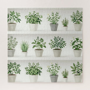 Watercolor Potted Herbs Shelf Pattern Jigsaw Puzzle