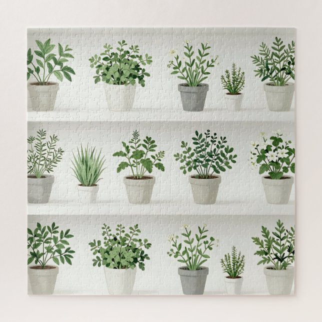 Watercolor Potted Herbs Shelf Pattern Jigsaw Puzzle (Vertical)