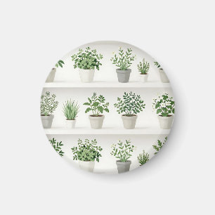 Watercolor Potted Herbs Shelf Pattern Magnet