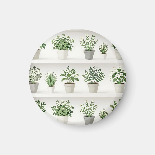 Watercolor Potted Herbs Shelf Pattern Magnet (Front)