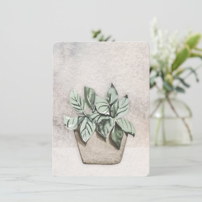 Watercolor Potted Houseplant Blank Greeting Card (Standing Front)