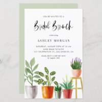 Watercolor Potted Plants Bridal Brunch Invitation