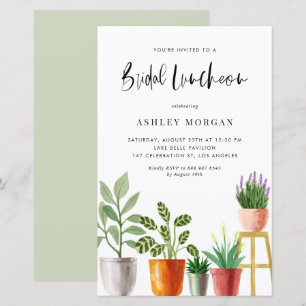 Watercolor Potted Plants Bridal Luncheon Invite