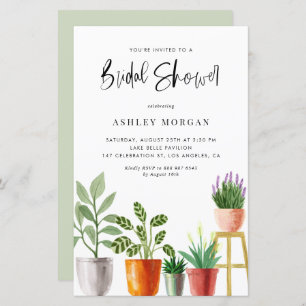 Watercolor Potted Plants Bridal Shower Invitation