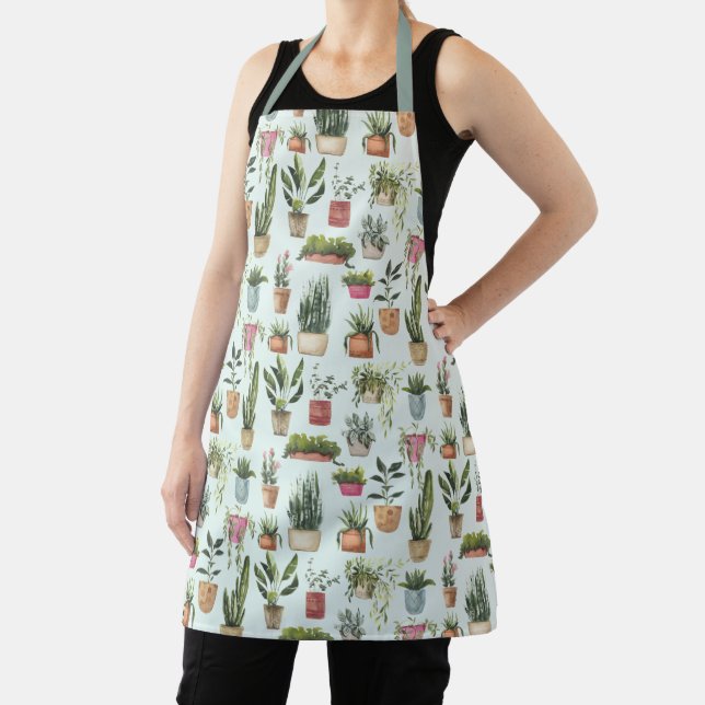 Watercolor Potted Plants & Flowers Apron (Insitu)