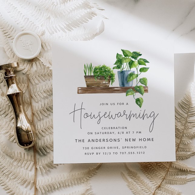 Watercolor Potted Plants Housewarming Party Invitation (Creator Uploaded)