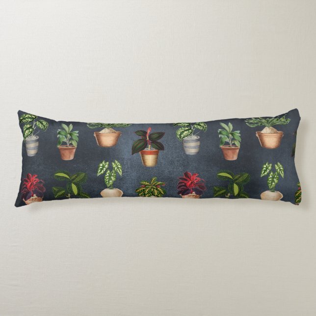 Watercolor Potted Plants Rustic Pattern Black Body Cushion (Front)
