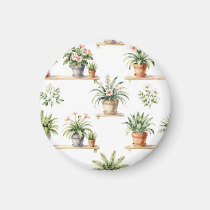 Watercolor Potted Plants Shelf Pattern Magnet
