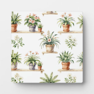 Watercolor Potted Plants Shelf Pattern Plaque