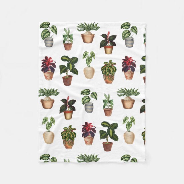 Watercolor Potted Plants Terracotta Pots Pattern  Fleece Blanket (Front)