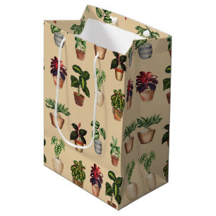 Watercolor Potted Plants Terracotta Pots Pattern Medium Gift Bag