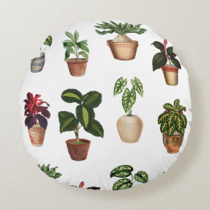 Watercolor Potted Plants Terracotta Pots Pattern  Round Cushion