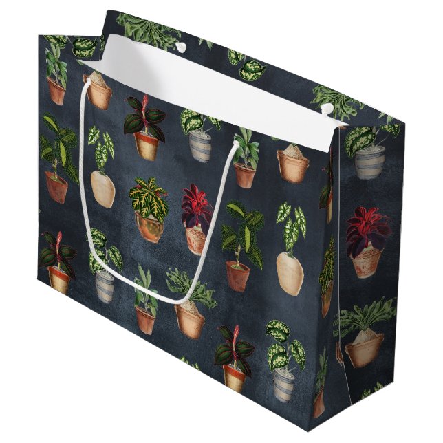 Watercolor Potted Plants Terracotta Pots Rustic Large Gift Bag (Front Angled)