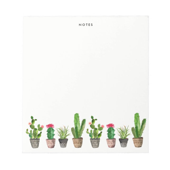 Watercolor Potted Succulents and Cactus Custom Notepad (Front)