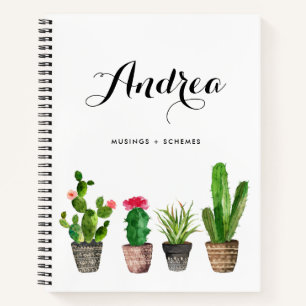 Watercolor Potted Succulents Personalised Notebook