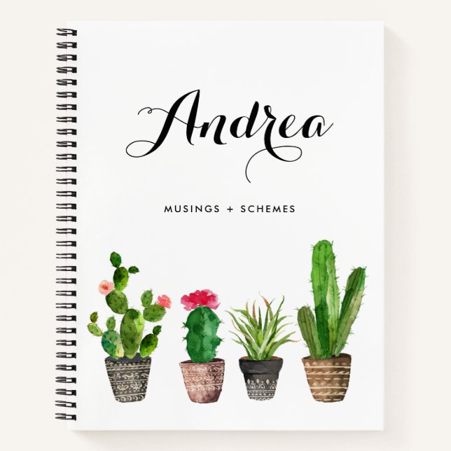 Watercolor Potted Succulents Personalised Notebook (Front)