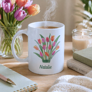 Watercolor Potted Tulips Monogram  Coffee Mug