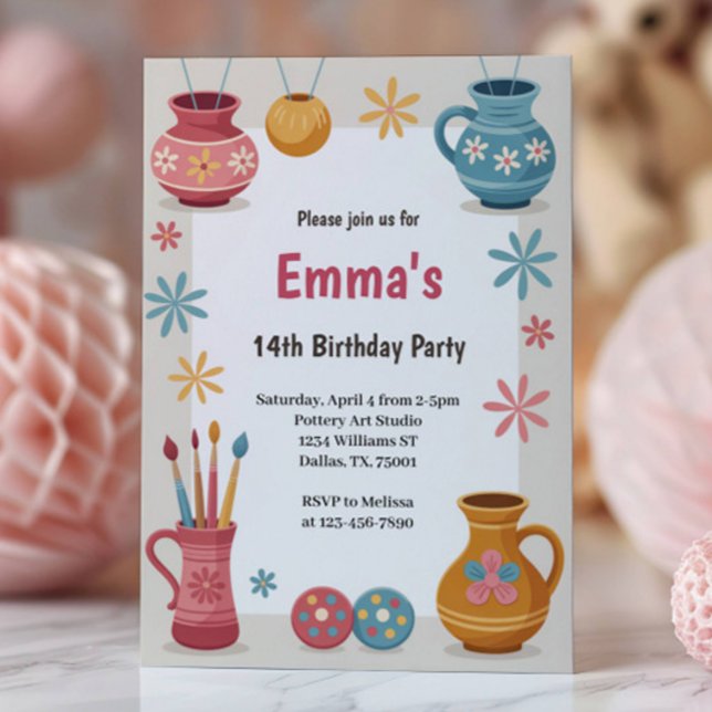 Watercolor Pottery Painting Birthday Party Invitation (Creator Uploaded)