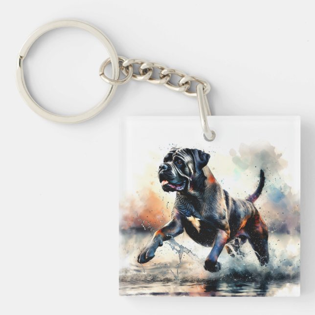 Watercolor powerful Cane Corso dog Key Ring (Front)