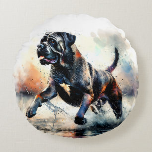Watercolor powerful Cane Corso dog Round Cushion