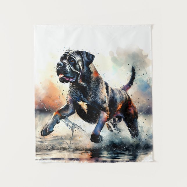 Watercolor powerful Cane Corso dog Tapestry (Front)