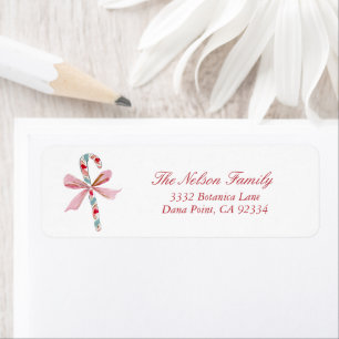 Watercolor Preppy Bow Candy Cane Return Address Label