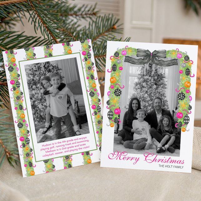 Watercolor Preppy Bright Christmas Garland Photo Holiday Card (Creator Uploaded)