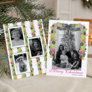 Watercolor Preppy Bright Christmas Garland Photo Holiday Card