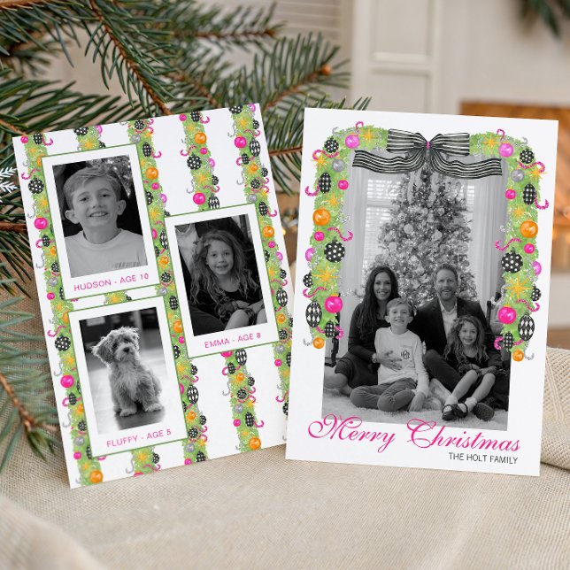 Watercolor Preppy Bright Christmas Garland Photo Holiday Card (Creator Uploaded)