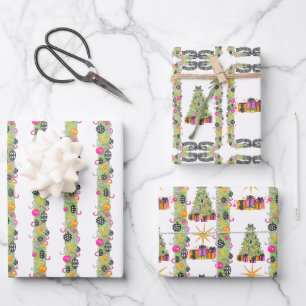 Watercolor Preppy Bright Glamour Christmas Garland Wrapping Paper Sheet