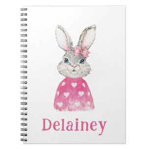 Watercolor Preppy Bunny Personalised Notebook