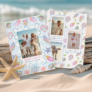 Watercolor Preppy Coastal Merry Christmas Photo Holiday Card