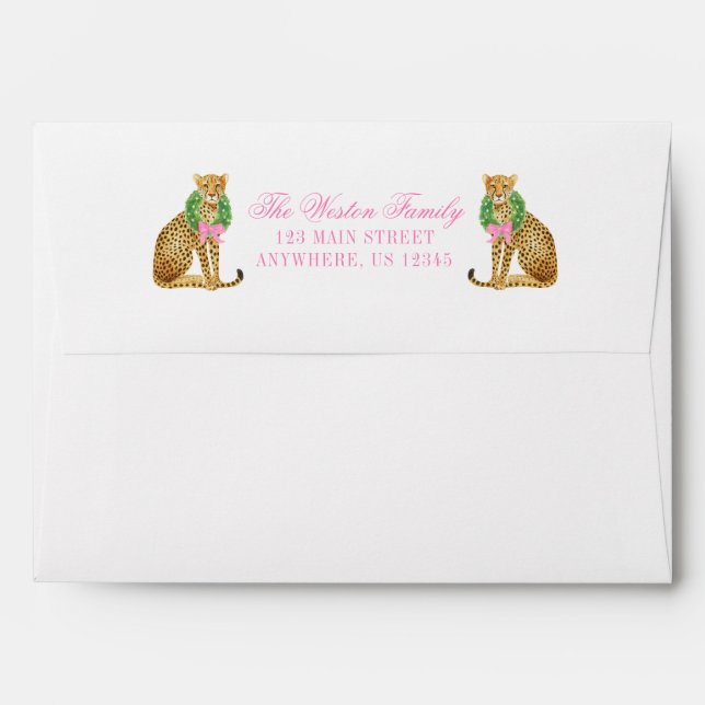 Watercolor Preppy Leopard Christmas Address Envelope (Back (Top Flap))