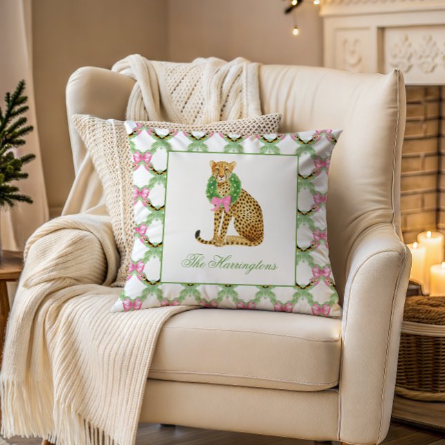Watercolor Preppy Leopard Christmas Cushion (Creator Uploaded)