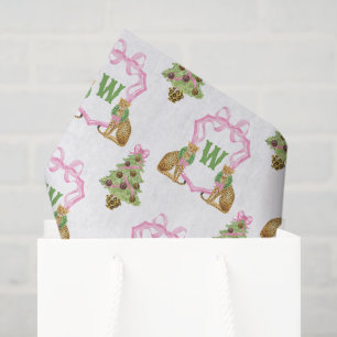 Watercolor Preppy Leopard Christmas Monogram Crest Tissue Paper