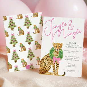 Watercolor Preppy Leopard Christmas Party Invitation