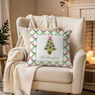 Watercolor Preppy Leopard Christmas Tree Cushion