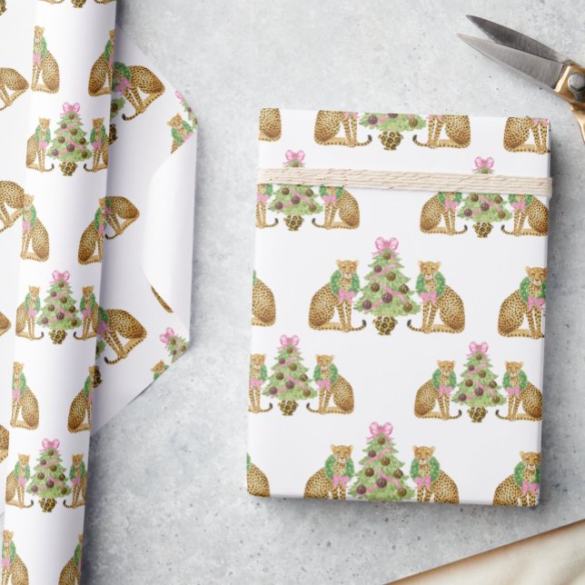 Watercolor Preppy Leopard Christmas Tree Wrapping Paper (Creator Uploaded)
