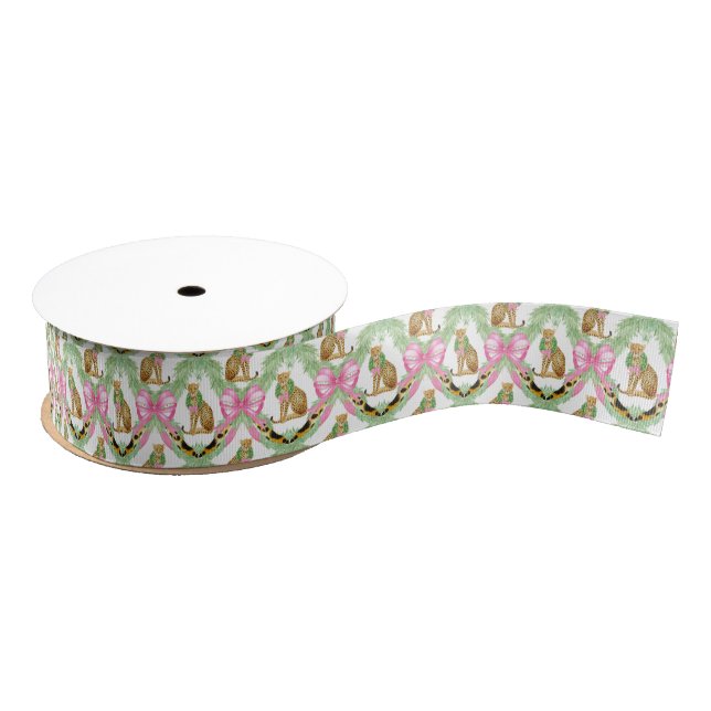 Watercolor Preppy Leopard Garland Christmas Grosgrain Ribbon (Spool)