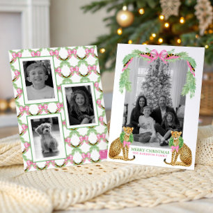 Watercolor Preppy Leopard Garland Christmas Holiday Card