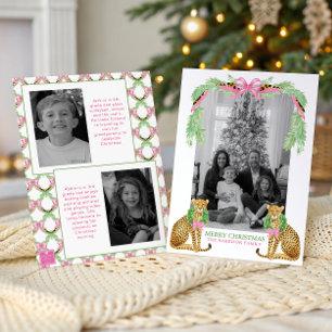 Watercolor Preppy Leopard Garland Christmas Holiday Card