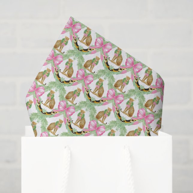 Watercolor Preppy Leopard Garland Christmas Tissue Paper (Gift Bag)