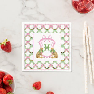 Watercolor Preppy Leopard Monogram Crest Napkin