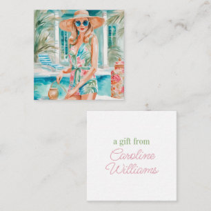 Watercolor Preppy Palm Beach Girl at the Pool Gift Card